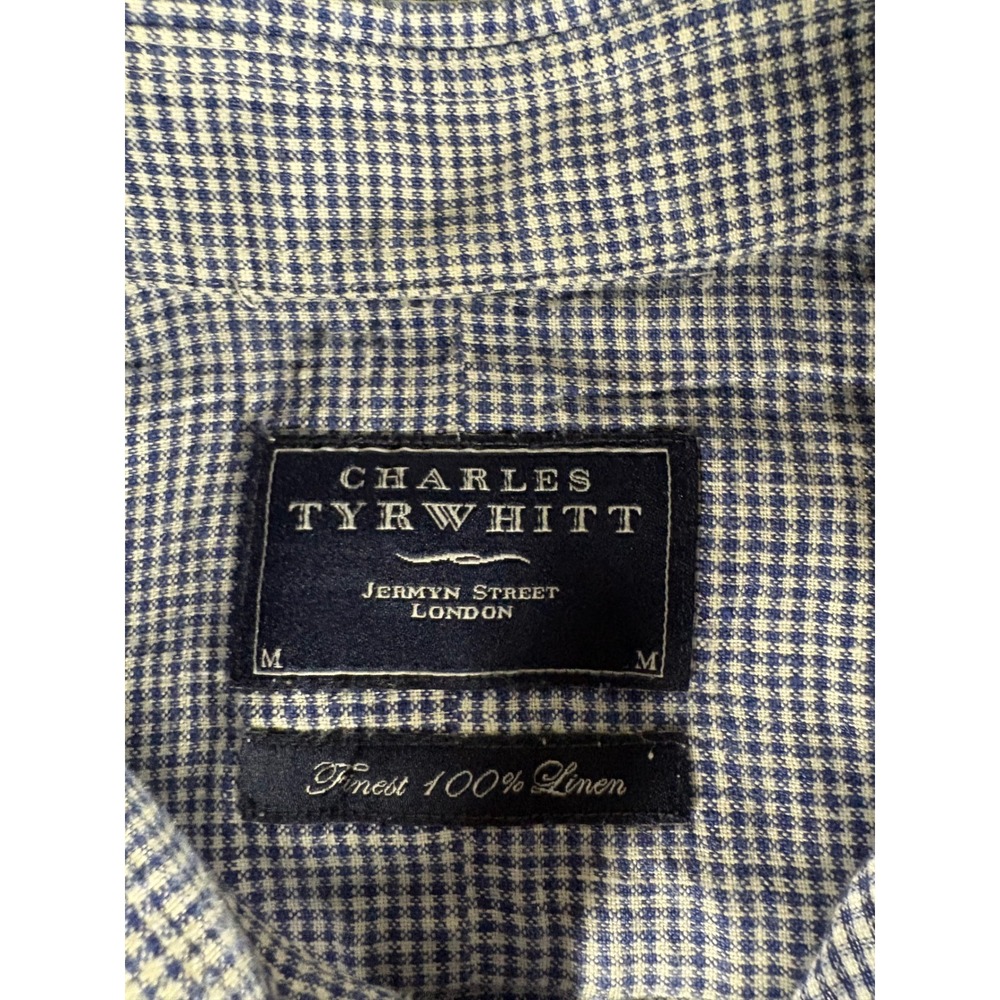 Charles Tyrwhitt Mens Blue White Gingham 100% Linen Short Sleeve Shirt Size M - Picture 2 of 5